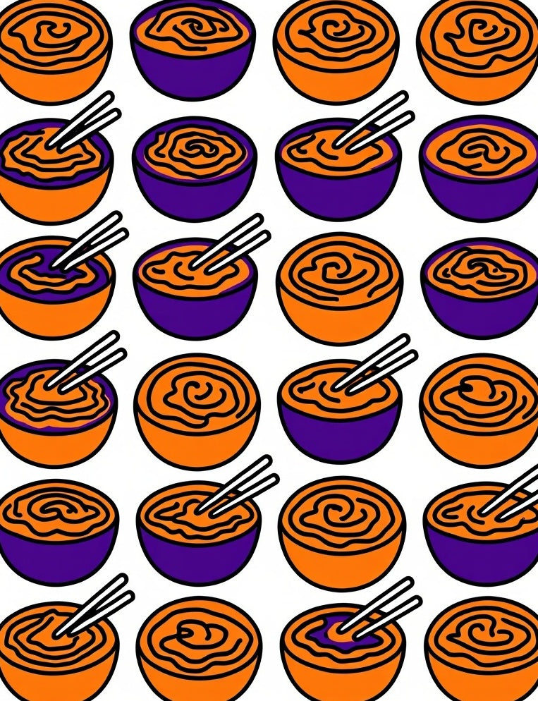 Orange Purple Swirl Noodle Bowls Rug