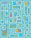Playful Teal Maze Alphabet Blocks Rug