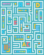 Playful Teal Maze Alphabet Blocks Rug