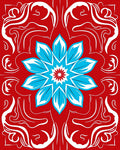 Red Blue Floral Medallion Swirl Rug