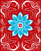 Red Blue Floral Medallion Swirl Rug