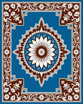 Blue Brown White Floral Mandala Rug