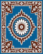 Blue Brown White Floral Mandala Rug