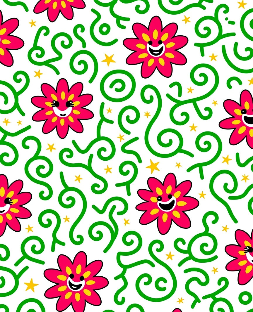 Whimsical Pink Flower Star Swirl Rug