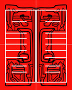 Bold Red Abstract Symmetrical Lines Rug