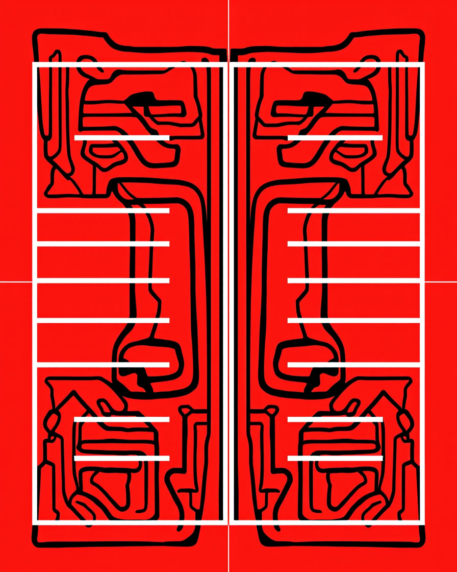 Bold Red Abstract Symmetrical Lines Rug