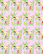 Whimsical Pink Cartoon Characters Foliage Rug