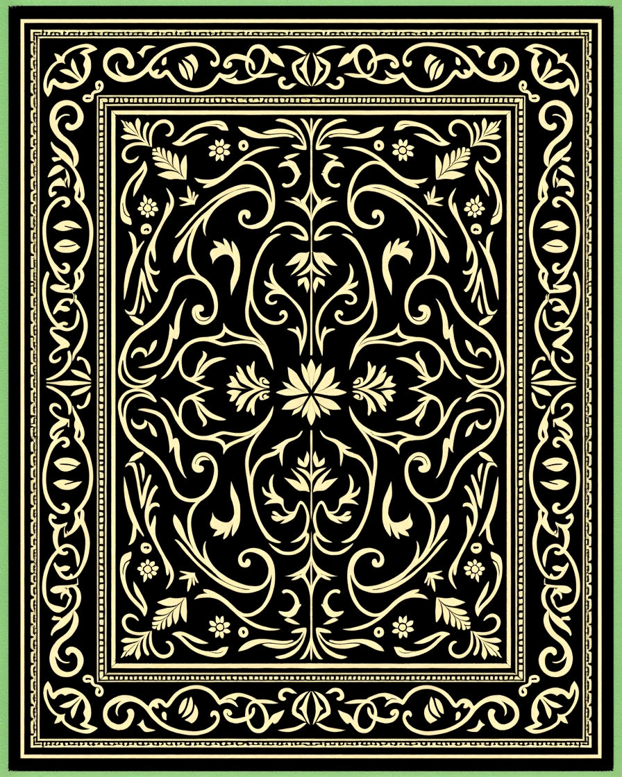 Black Gold Floral Arabesque Ornament Rug