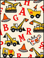 Yellow Construction Vehicles Red Alphabet Rug