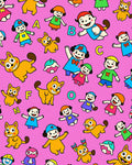 Playful Yellow Cartoon Kids Animals ABC Pink Rug