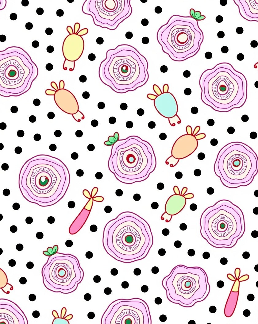 Whimsical Pink Flower Polka Dot Rug