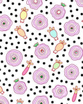 Whimsical Pink Flower Polka Dot Rug