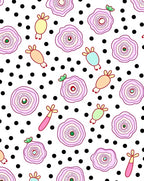Whimsical Pink Flower Polka Dot Rug