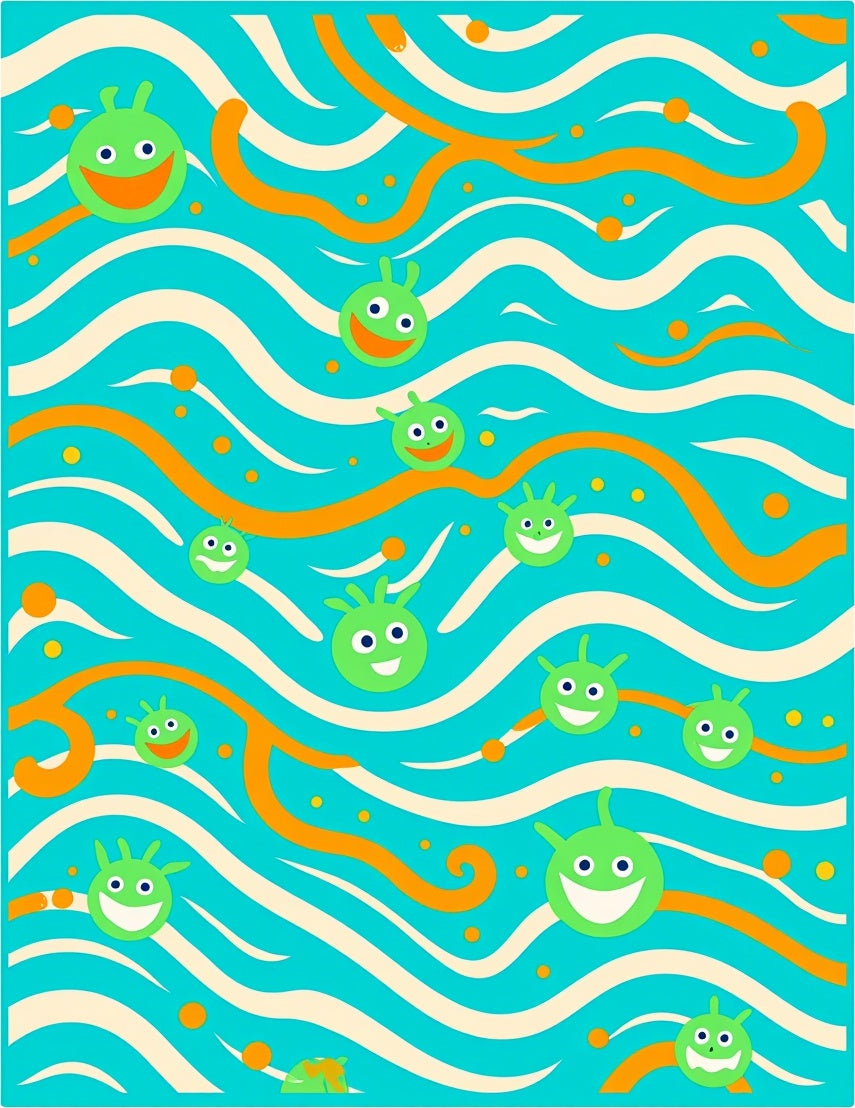Whimsical Green Blob Wave Rug