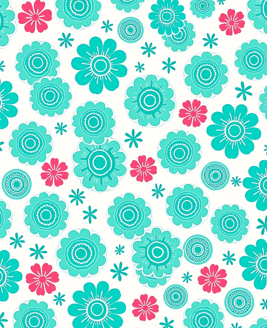 Aqua Coral Retro Daisy Sprinkle Rug