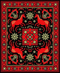 Red Yellow Horse Snow Flake Border Rug