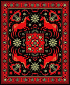 Red Yellow Horse Snow Flake Border Rug