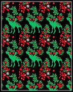 Green Reindeer Red Berry Christmas Rug