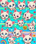 Cute Kitten Rainbow Striped Playful Rug