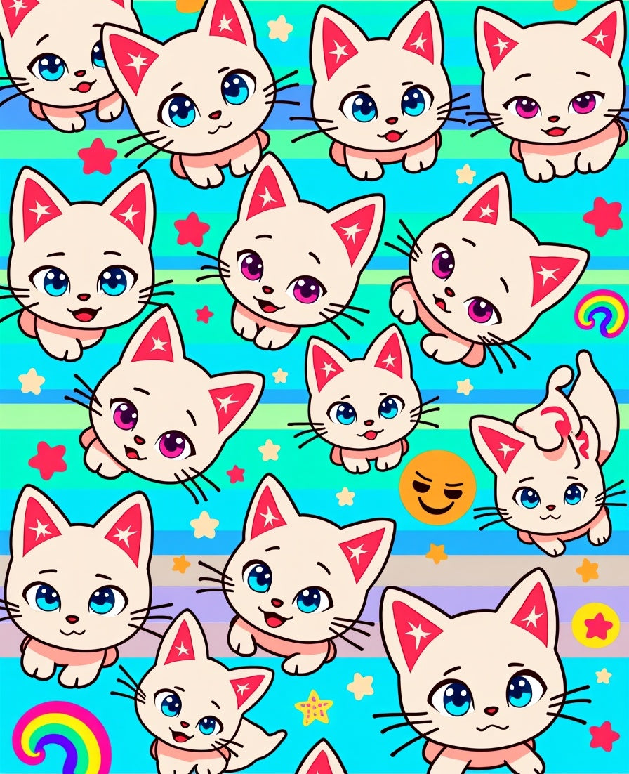 Cute Kitten Rainbow Striped Playful Rug
