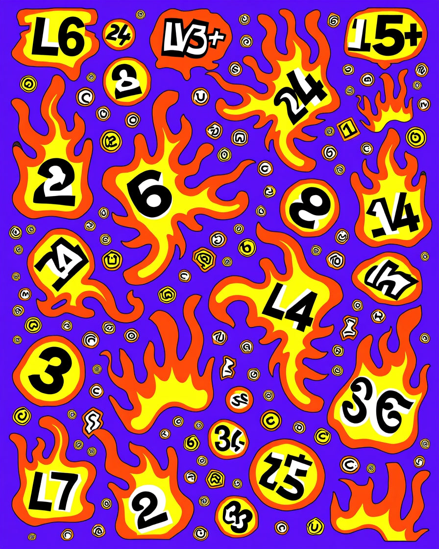Bold Yellow Flames Number Collage Rug