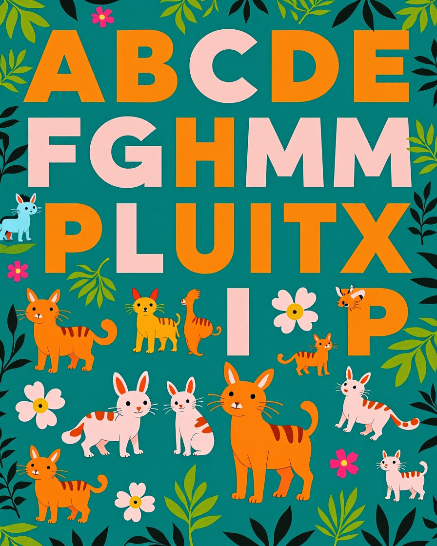 Playful Feline Alphabet Bloom Rug