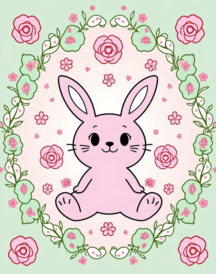 Pink Bunny Floral Swirl Arrangement Rug