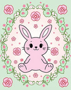 Pink Bunny Floral Swirl Arrangement Rug