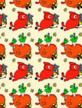 Playful Red Creatures Yellow Blooms Rug