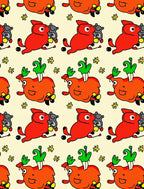 Playful Red Creatures Yellow Blooms Rug