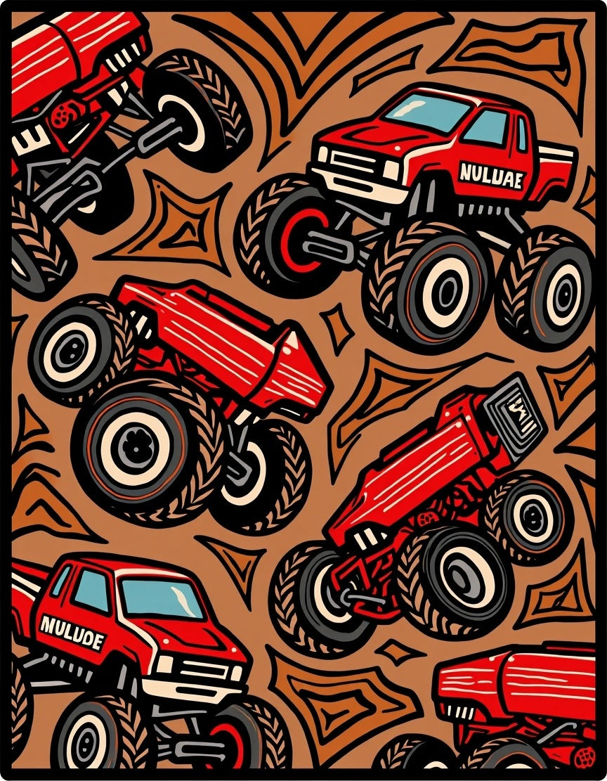 Red Monster Trucks Action Splash Rug