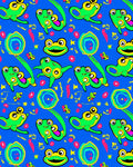 Playful Green Frogs Scattered Blue Background Rug