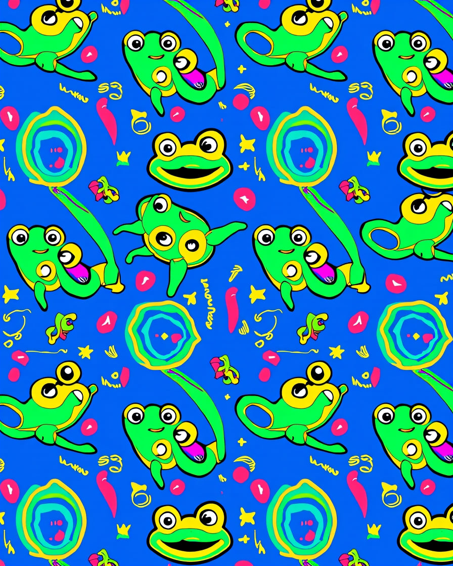 Playful Green Frogs Scattered Blue Background Rug