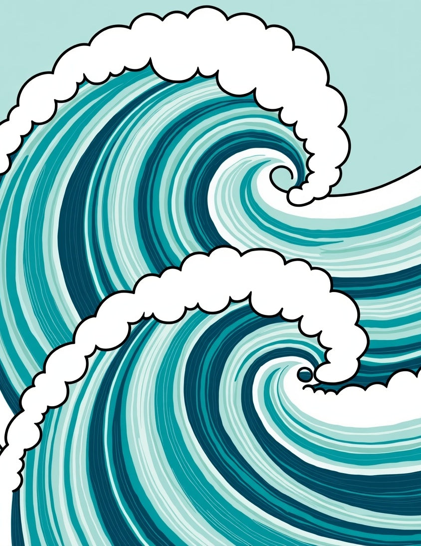 Turquoise White Swirling Ocean Wave Rug