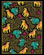 Teal Bear Yellow Spotted Animal Foliage Rug