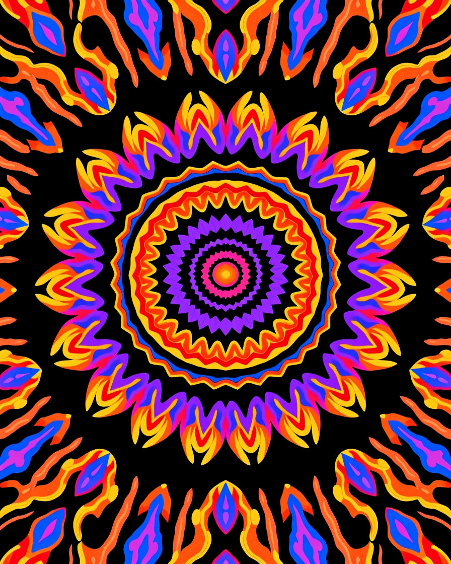 Vibrant Circular Abstract Flame Rug