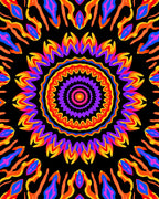 Vibrant Circular Abstract Flame Rug