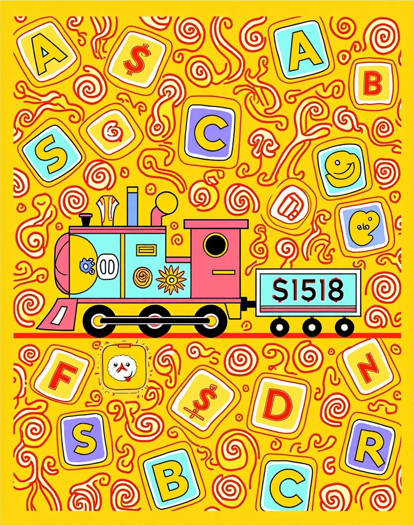 Whimsical Train Alphabet Fun Rug
