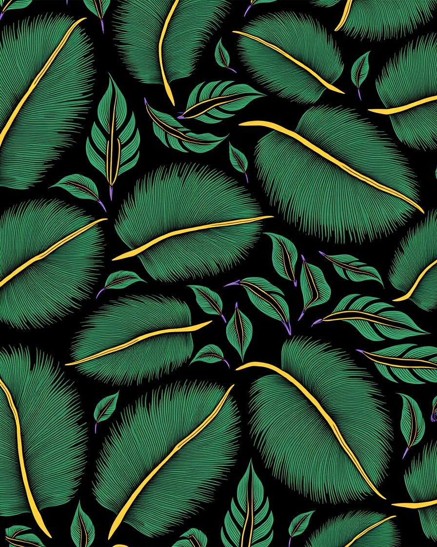 Emerald Green Tropical Leafy Swirl Rug