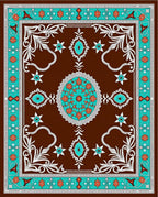Brown Teal Orange Floral Medallion Rug