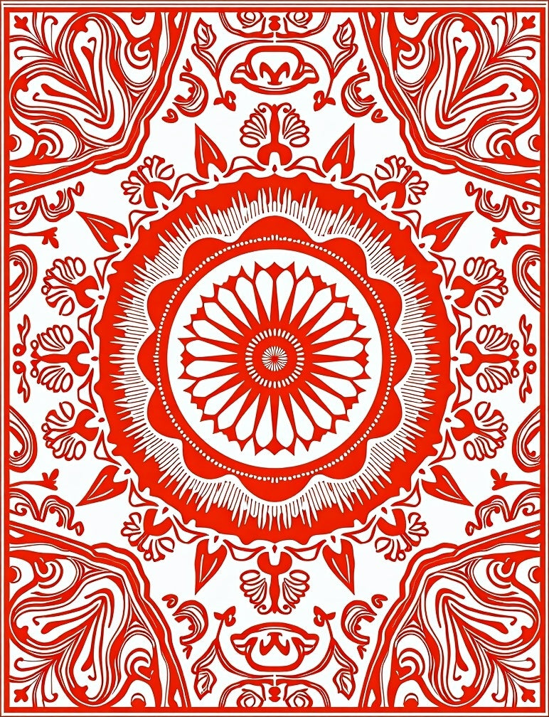 Vibrant Red Mandala Floral Burst Rug