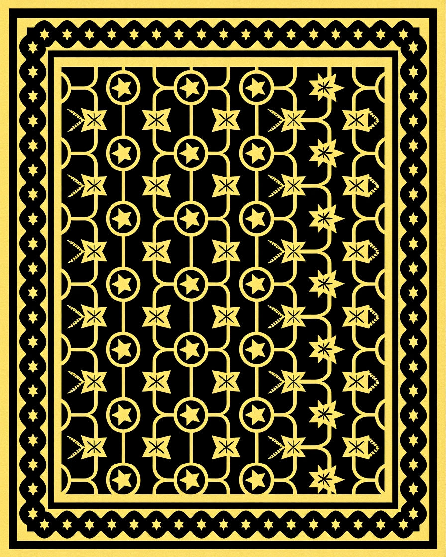 Bold Gold Star Lattice Black Rug