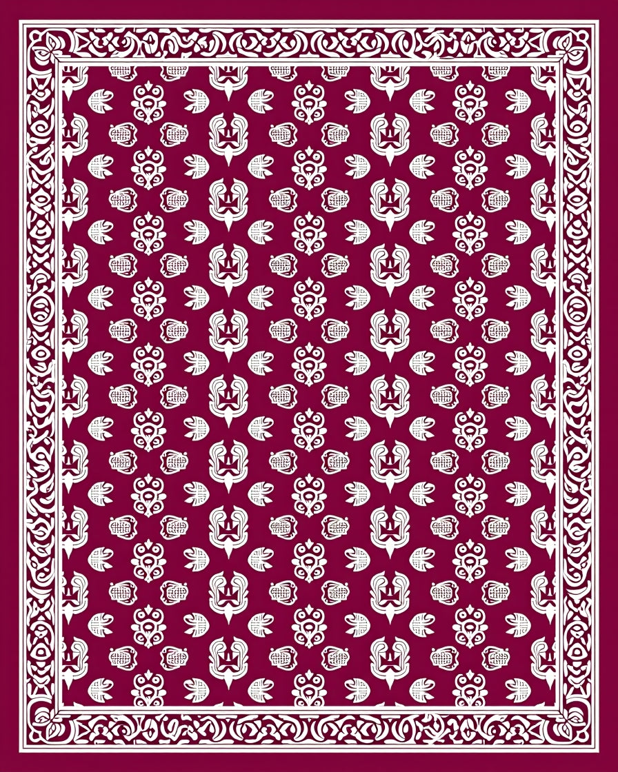 Crimson White Ornamental Medallion Rug