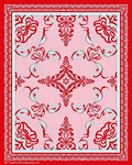 Crimson Red Damask Scroll Medallion Rug