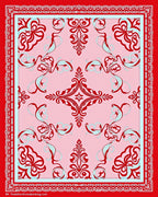 Crimson Red Damask Scroll Medallion Rug