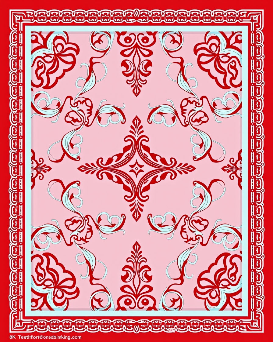 Crimson Red Damask Scroll Medallion Rug