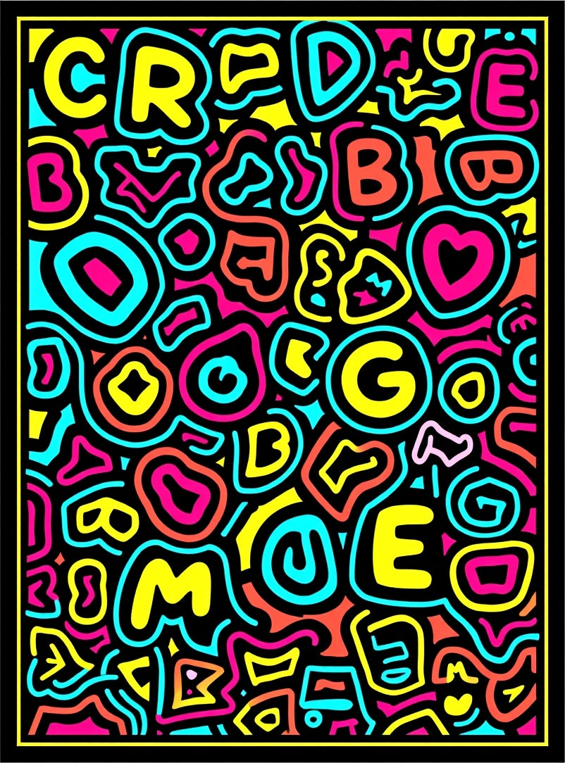 Vibrant Neon Street Art Doodle Rug