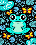 Whimsical Teal Frog Butterfly Pond Rug