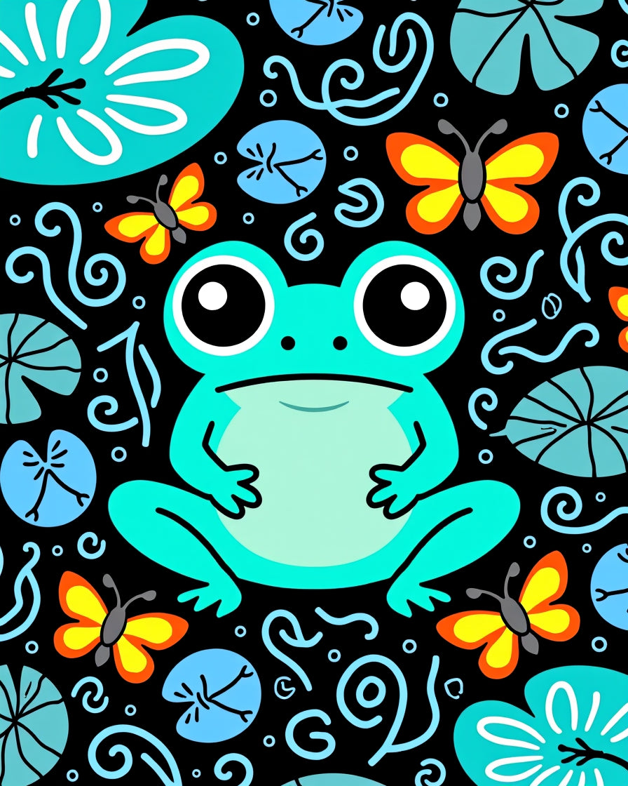 Whimsical Teal Frog Butterfly Pond Rug
