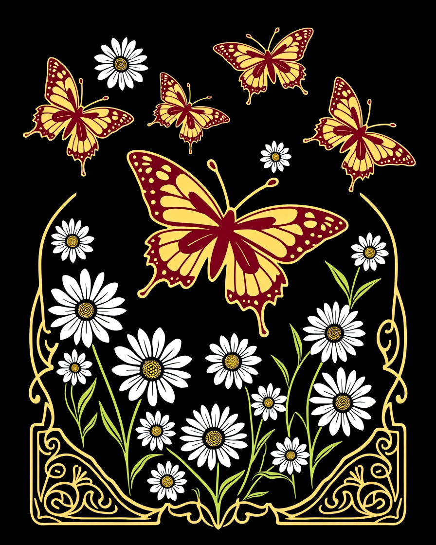 Crimson Yellow Butterfly Daisy Garden Rug